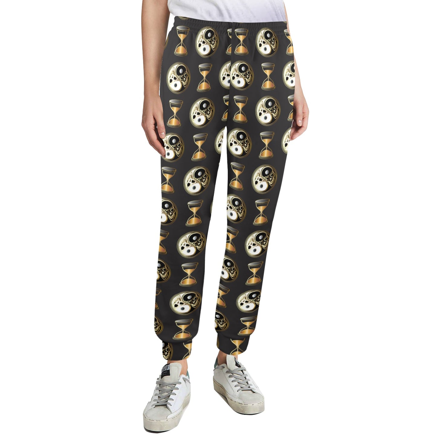 Yin Yang Skull Themed Design Print Women's Casual Track Pants