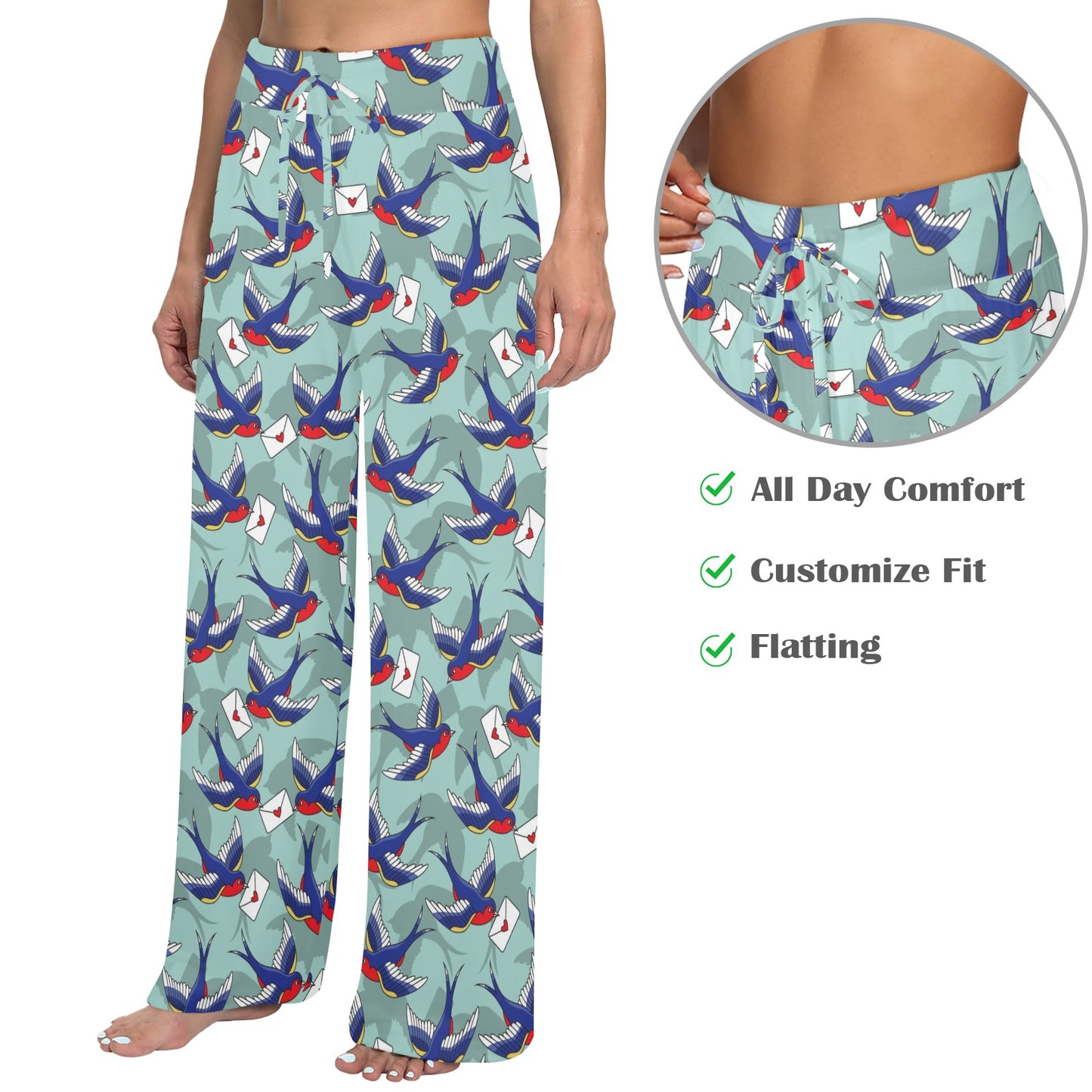 Swallow Bird Pattern Print Design 02 Women's Wide Leg Lounge Pants