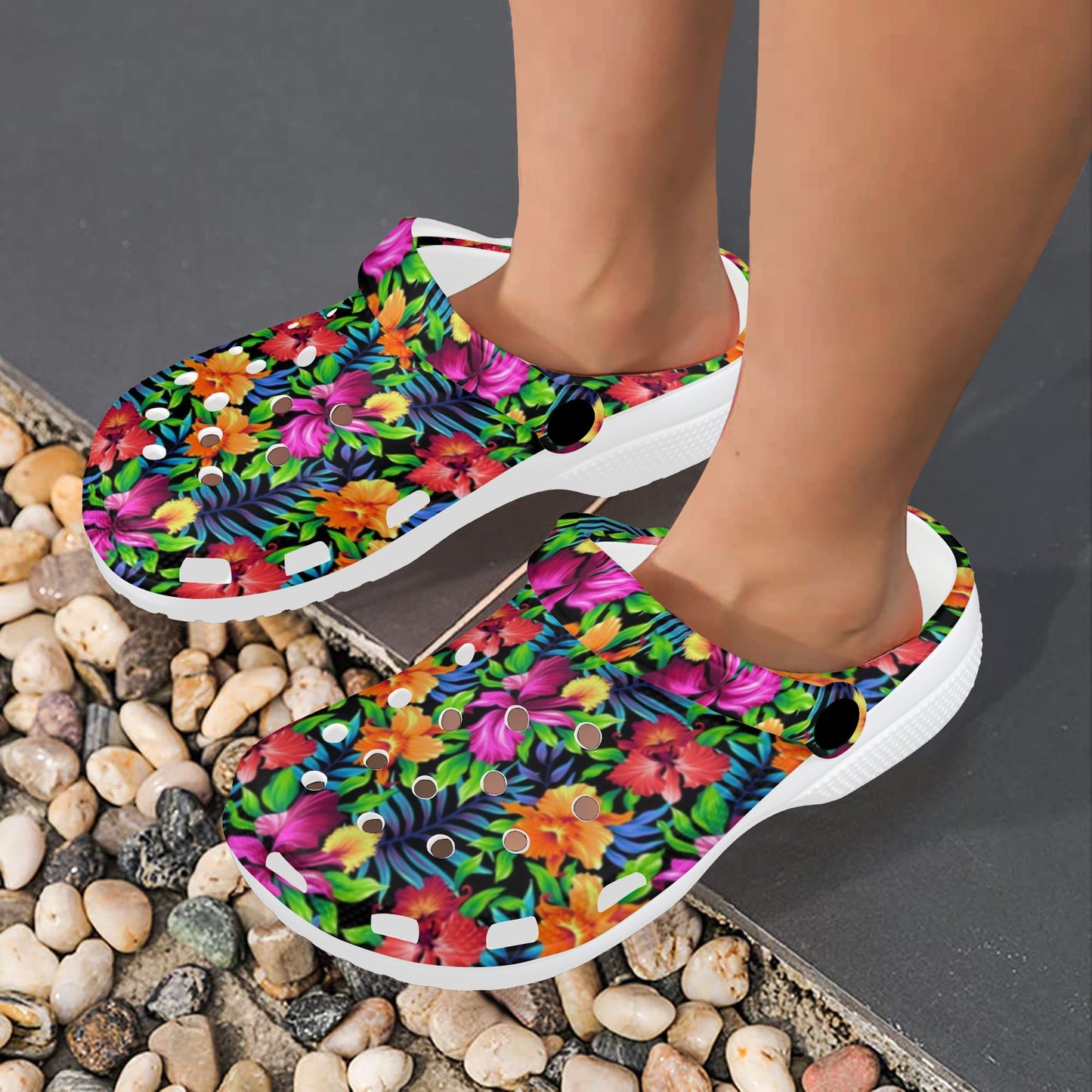 Tropical Folower Colorful Print Unisex Clogs Shoes