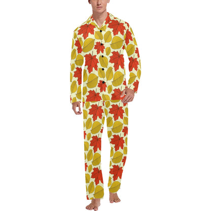 Elm Maple Leave Print Pattern Men's Long Pajama Set