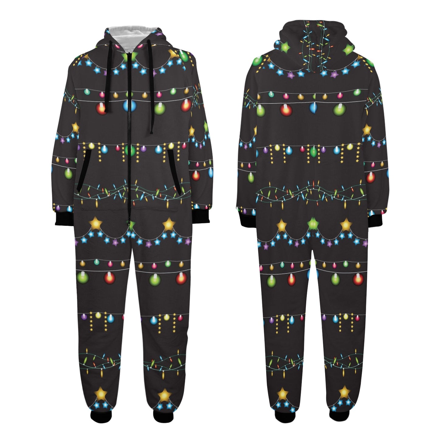 Christmas Light Pattern Print Design 01 Hooded Fleece Onesie Pajama Jumpsuit