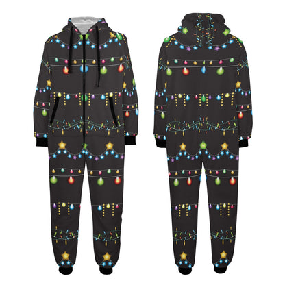 Christmas Light Pattern Print Design 01 Hooded Fleece Onesie Pajama Jumpsuit