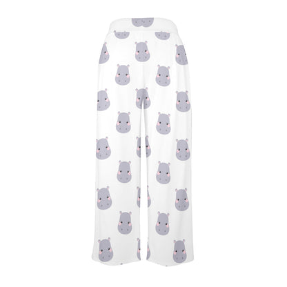 Hippo Design Print Pattern JJ0350 Women's Wide Leg Lounge Pants