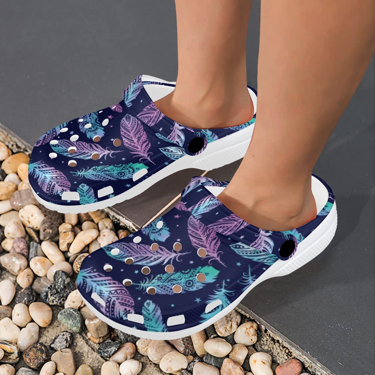 Feather Aztec Design Print Unisex Clogs Shoes