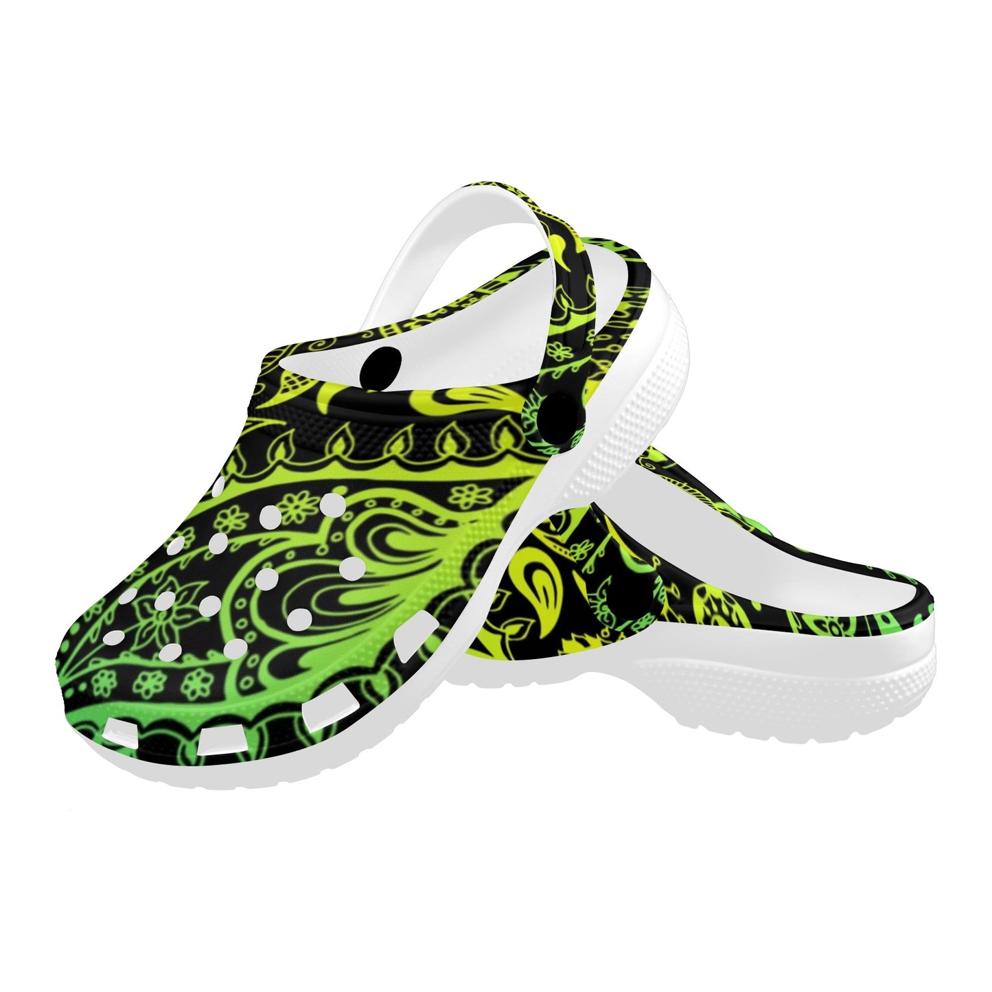 Paisley Green Design Print Unisex Clogs Shoes