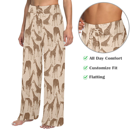 Giraffe Pattern Design Print Women's Wide Leg Lounge Pants