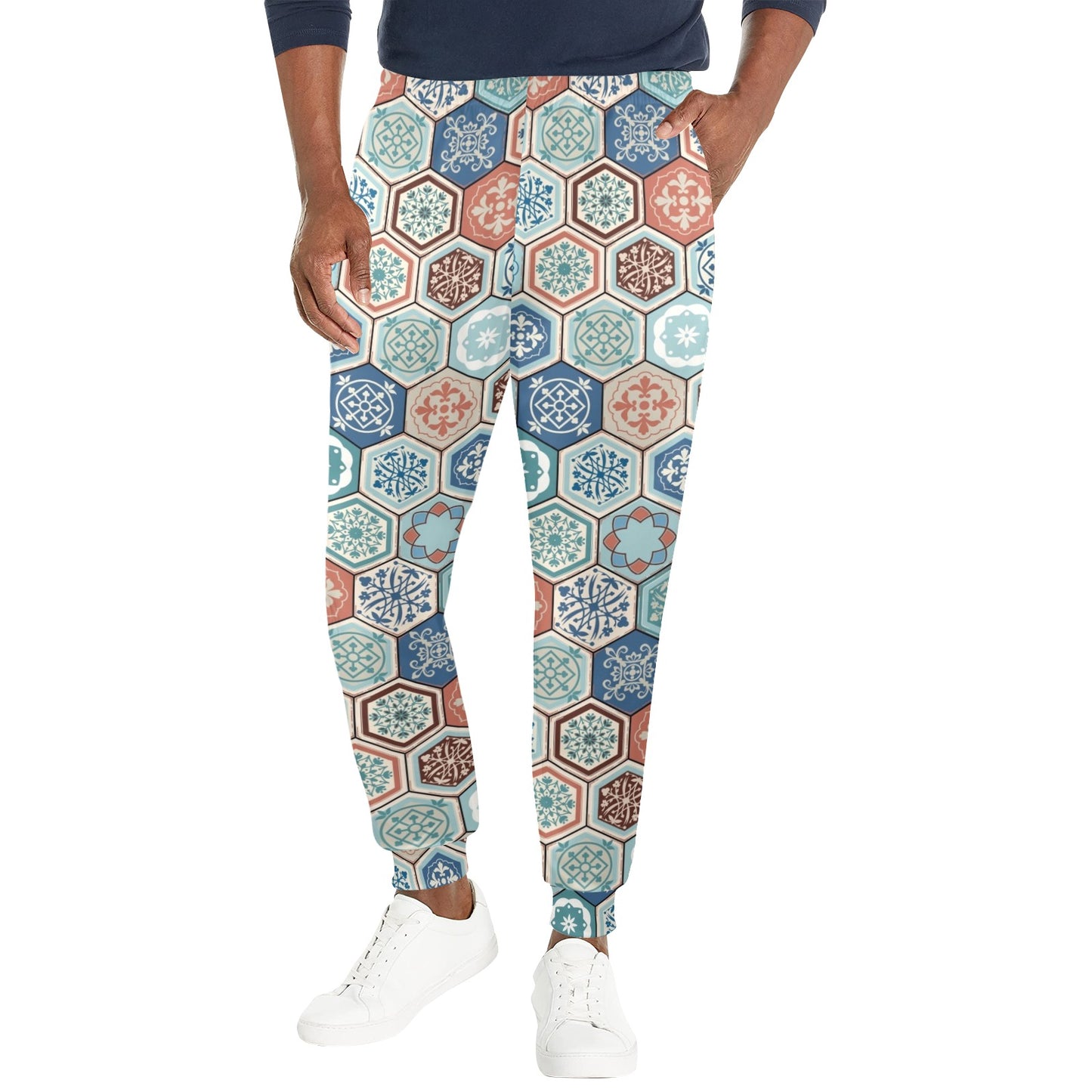Hexagonal Design Print Pattern JJ0342 Men's Casual Track Pants