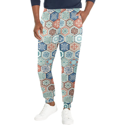 Hexagonal Design Print Pattern JJ0342 Men's Casual Track Pants