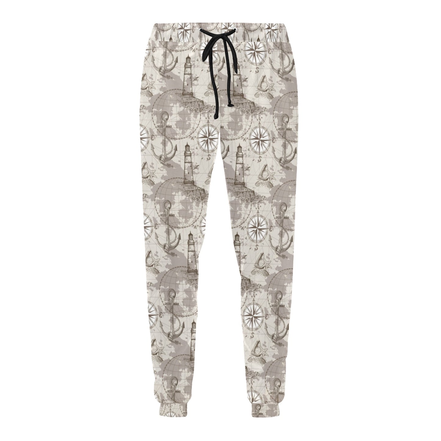 Nautical Map Design Themed Print Men's Sweatpants