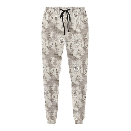 Nautical Map Design Themed Print Men's Sweatpants