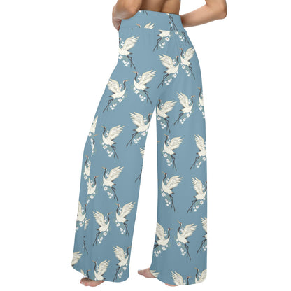 Crane Pattern Print Design 05 Women's Wide Leg Lounge Pants