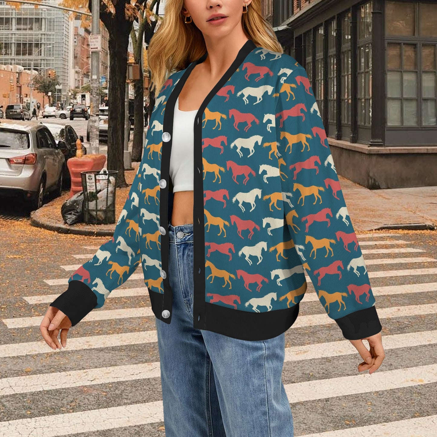 equestrian horse Design Print Pattern JJ0131 Women's Cardigan