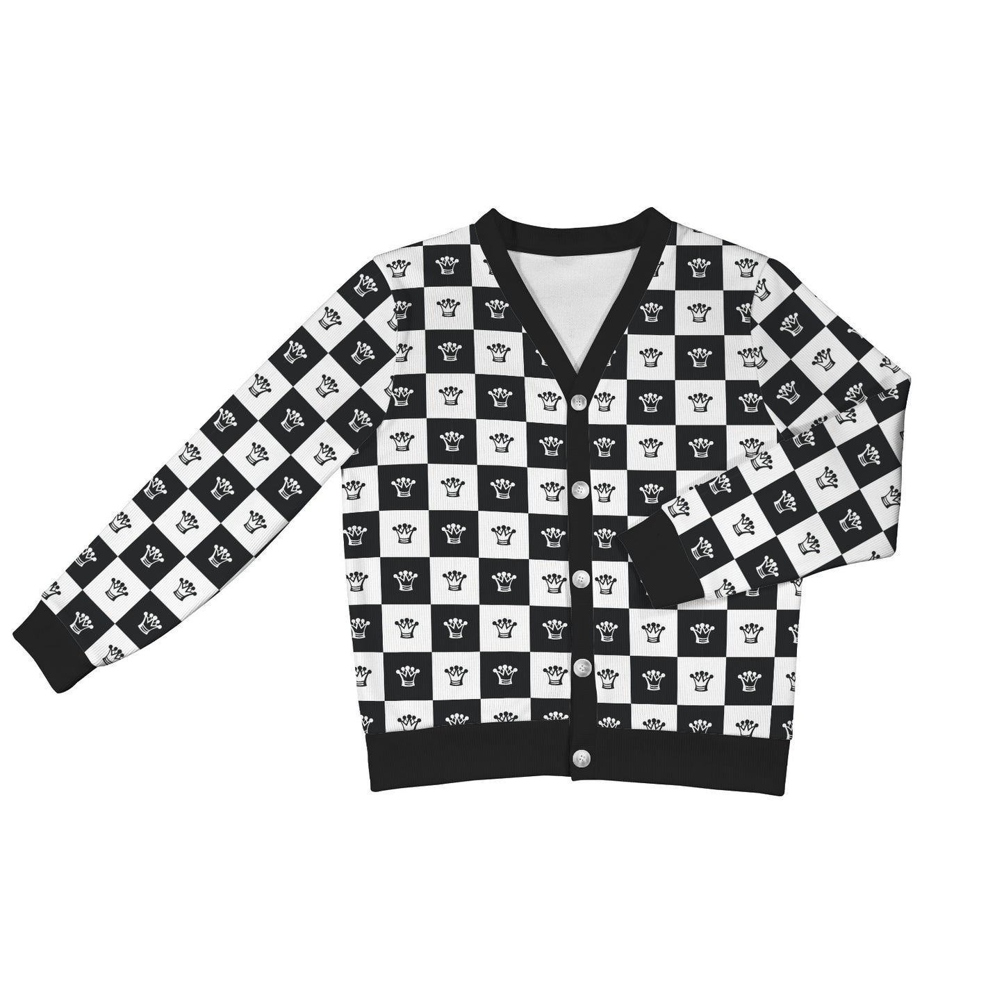 Checkered Flag Crown Pattern Women's Cardigan