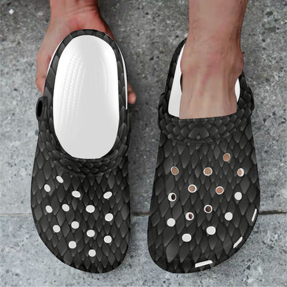 Snake Skin Black Print Unisex Clogs Shoes