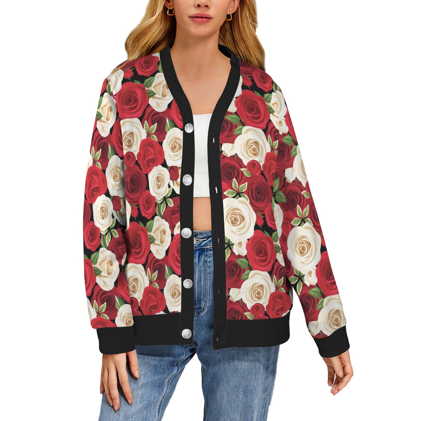Rose Pattern Print Design RO06 Women's Cardigan