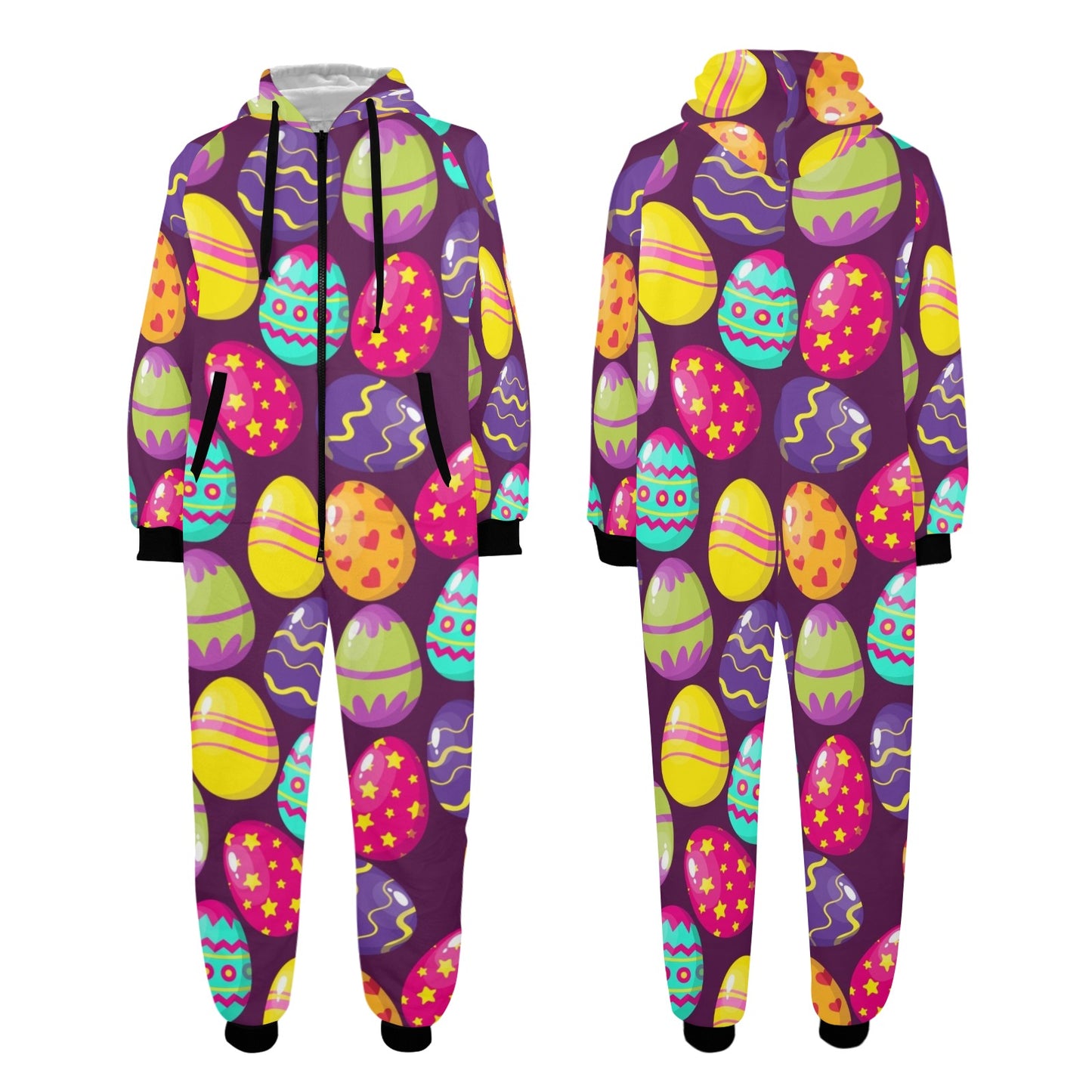 Easter Eggs Pattern Print Design RB04 Hooded Fleece Onesie Pajama Jumpsuit