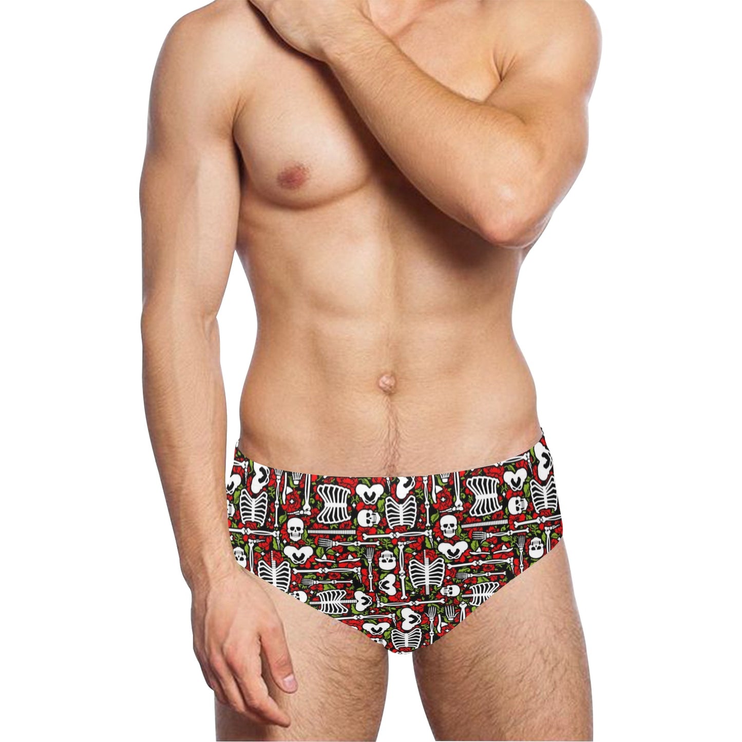 Skeleton Pattern Print Men's Swimming Briefs