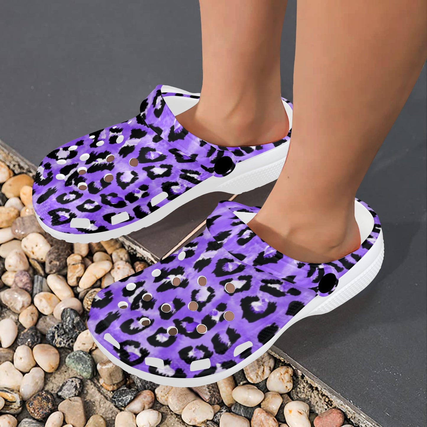 Leopard Purple Skin Print Unisex Clogs Shoes