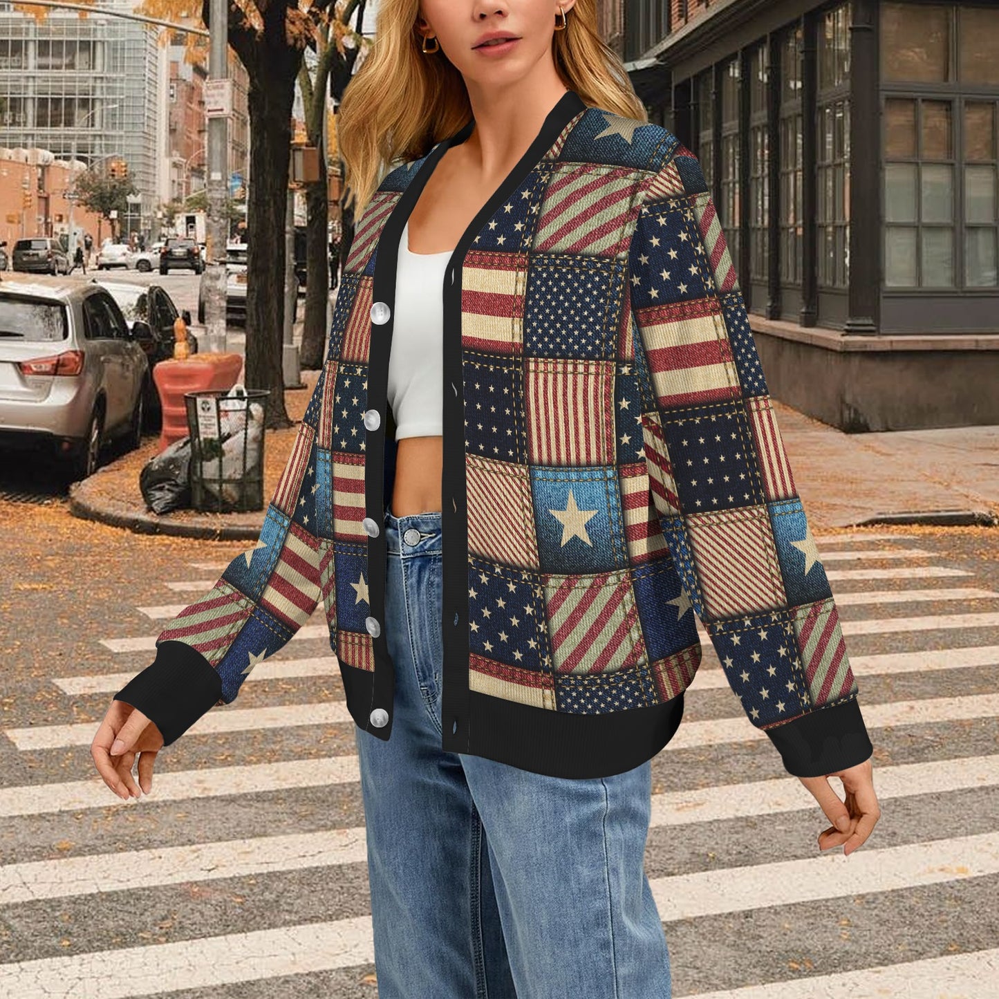American flag Patchwork Design Women's Cardigan