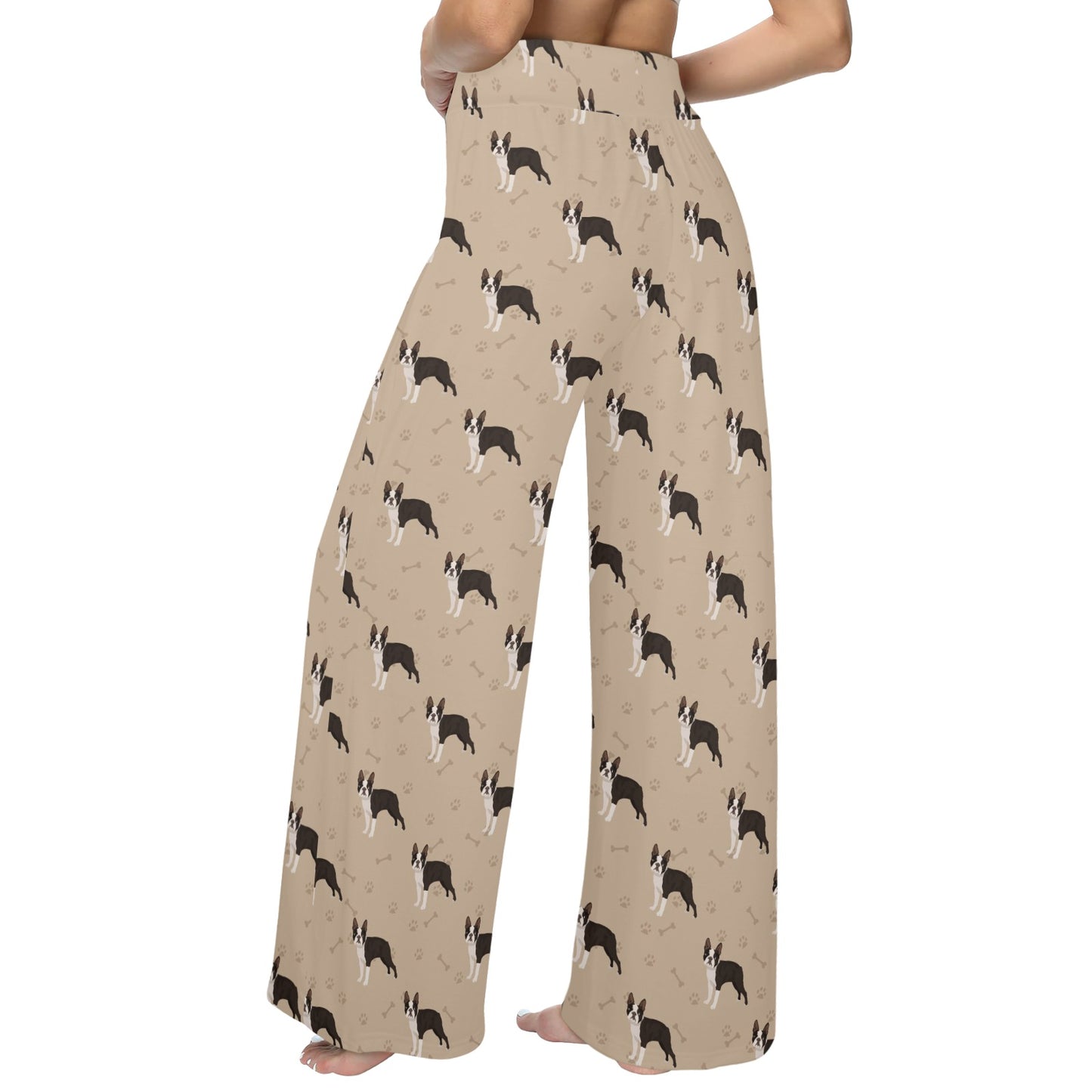 Boston Terrier Pattern Print Design 02 Women's Wide Leg Lounge Pants
