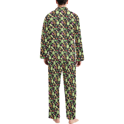 Vegan Draw Themed Design Print Men's Long Pajama Set