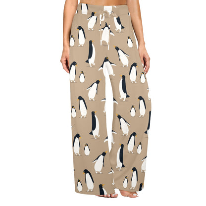 Penguin Pattern Print Design A01 Women's Wide Leg Lounge Pants