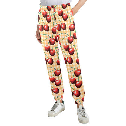 Cherry Orange Plaid Print Women's Casual Track Pants