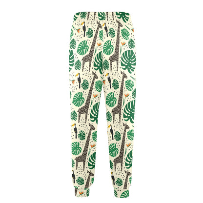 Rainforest Giraffe Pattern Print Design A02 Men's Casual Track Pants