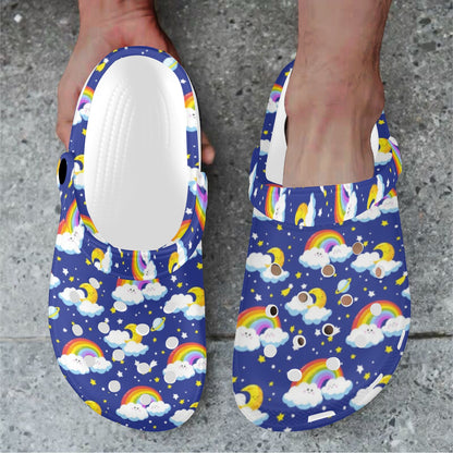 Rainbow Space Design Print Unisex Clogs Shoes