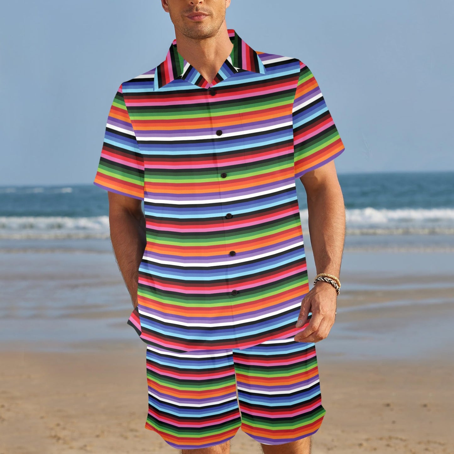 Serape Design Men's Beach Shirt and Shorts Set
