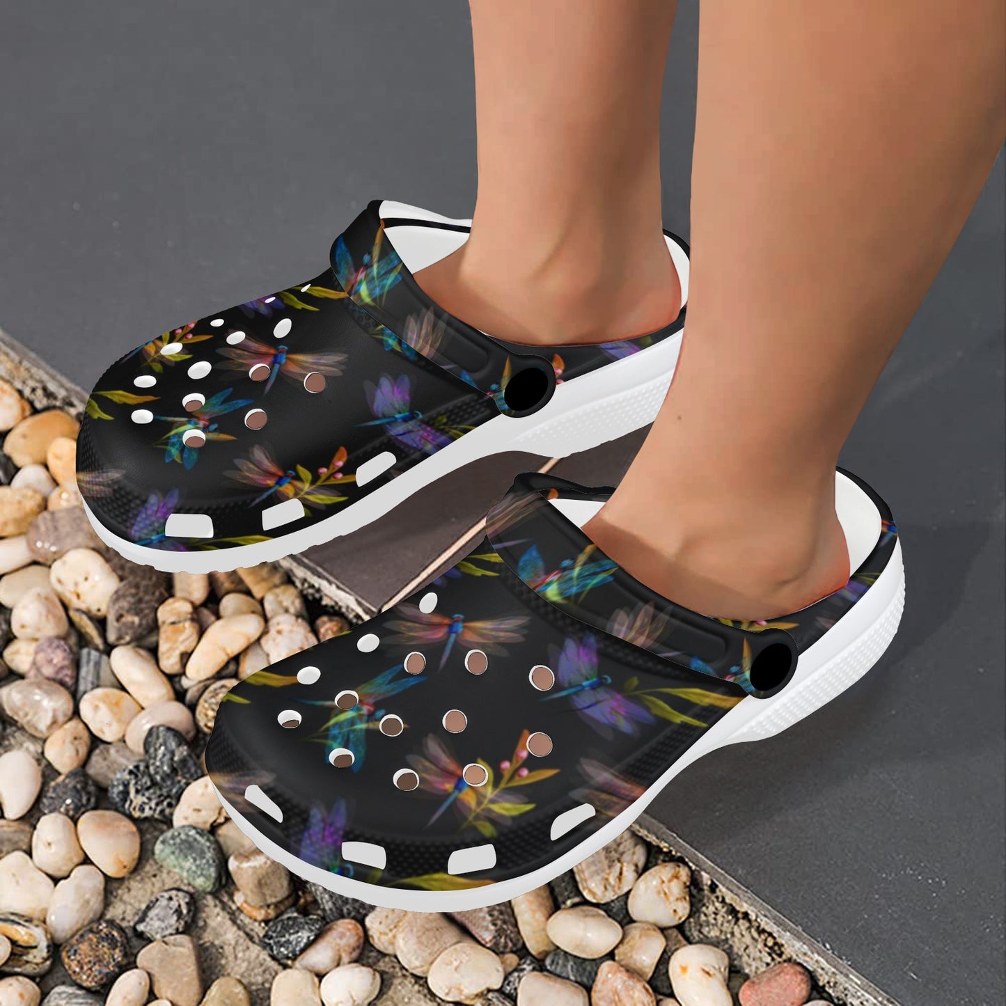 Dragonfly Colorful Realistic Print Unisex Clogs Shoes
