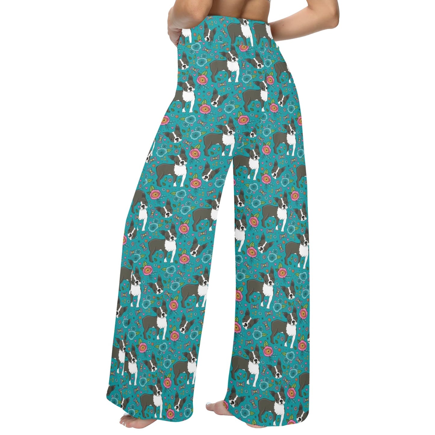 Boston Terrier Pattern Print Design 07 Women's Wide Leg Lounge Pants