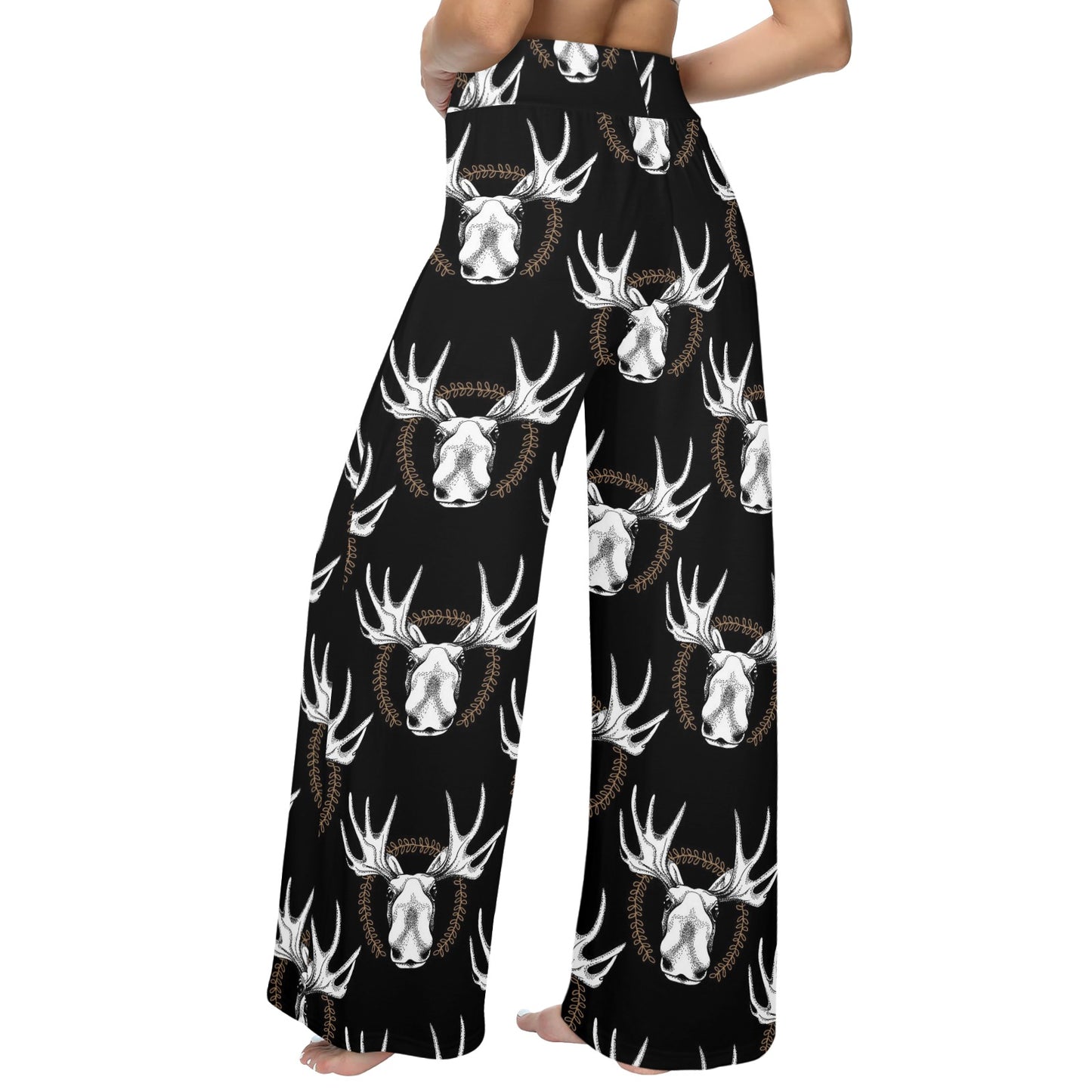 Moose Pattern Print Design 02 Women's Wide Leg Lounge Pants