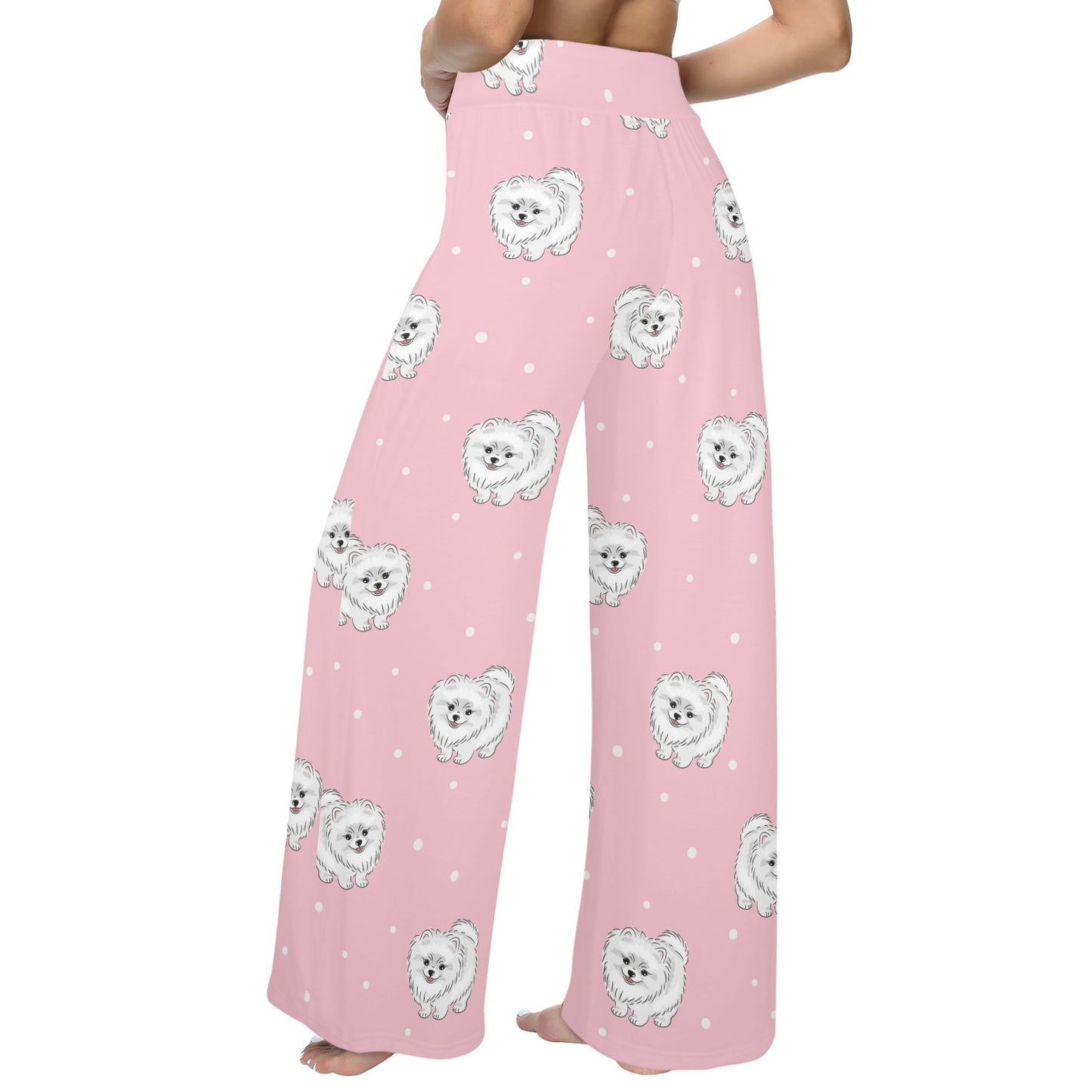 Pomeranians Pattern Print Design A02 Women's Wide Leg Lounge Pants