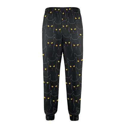 Black Cat Yellow Eyes Print Pattern Men's Casual Track Pants