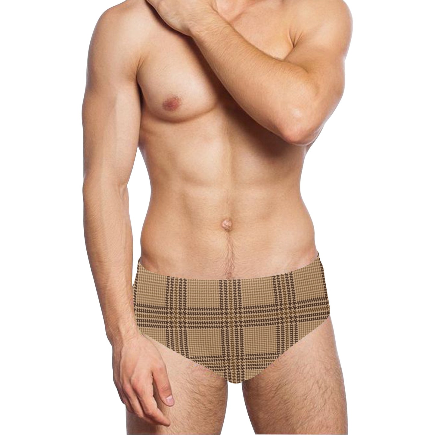 Houndstooth Brown Pattern Print Design 04 Men's Swimming Briefs