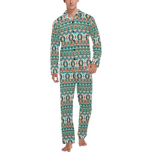 Indian Navajo Ethnic Themed Design Print Men's Long Pajama Set