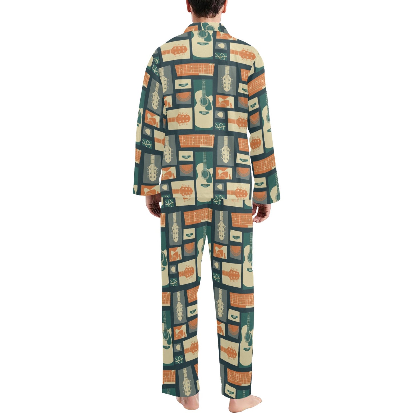 Acoustic Guitar Pattern Print Design 02 Men's Long Pajama Set