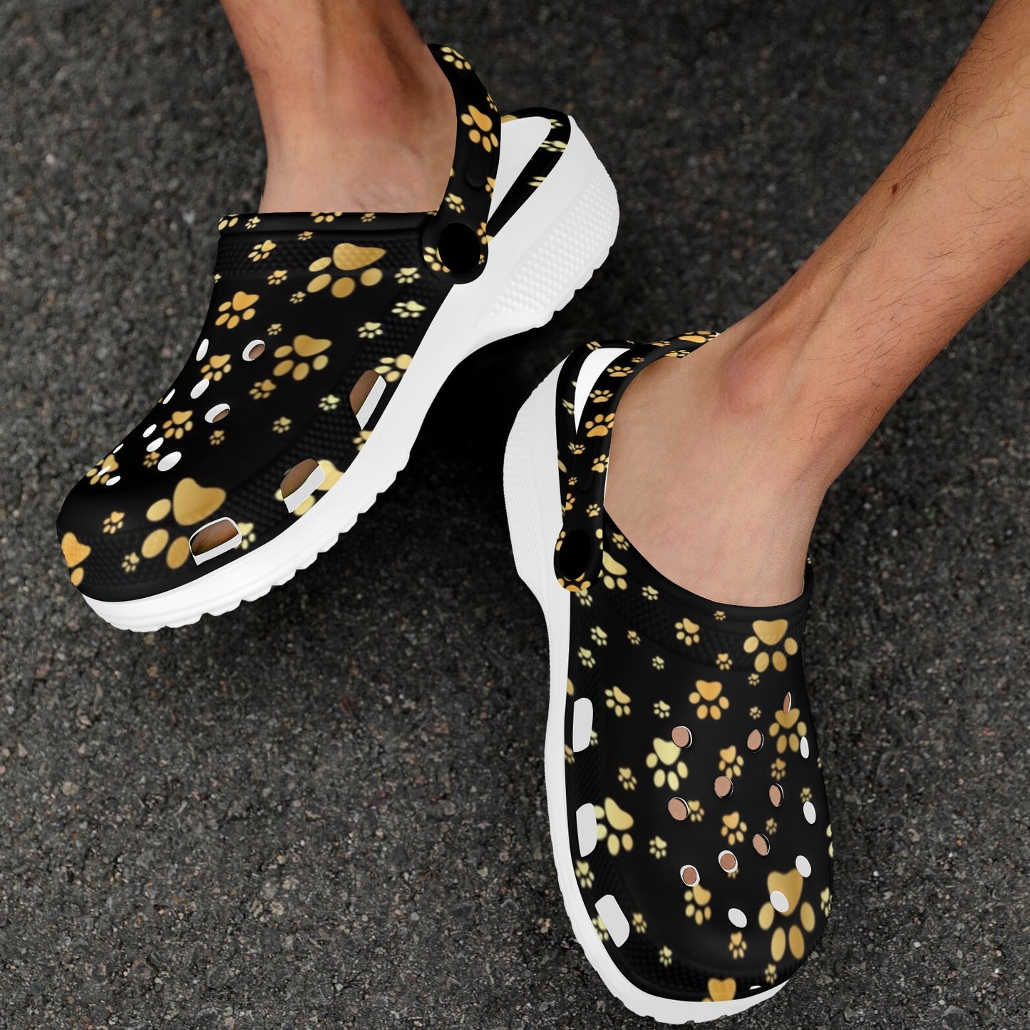 Paw Gold Print Unisex Clogs Shoes