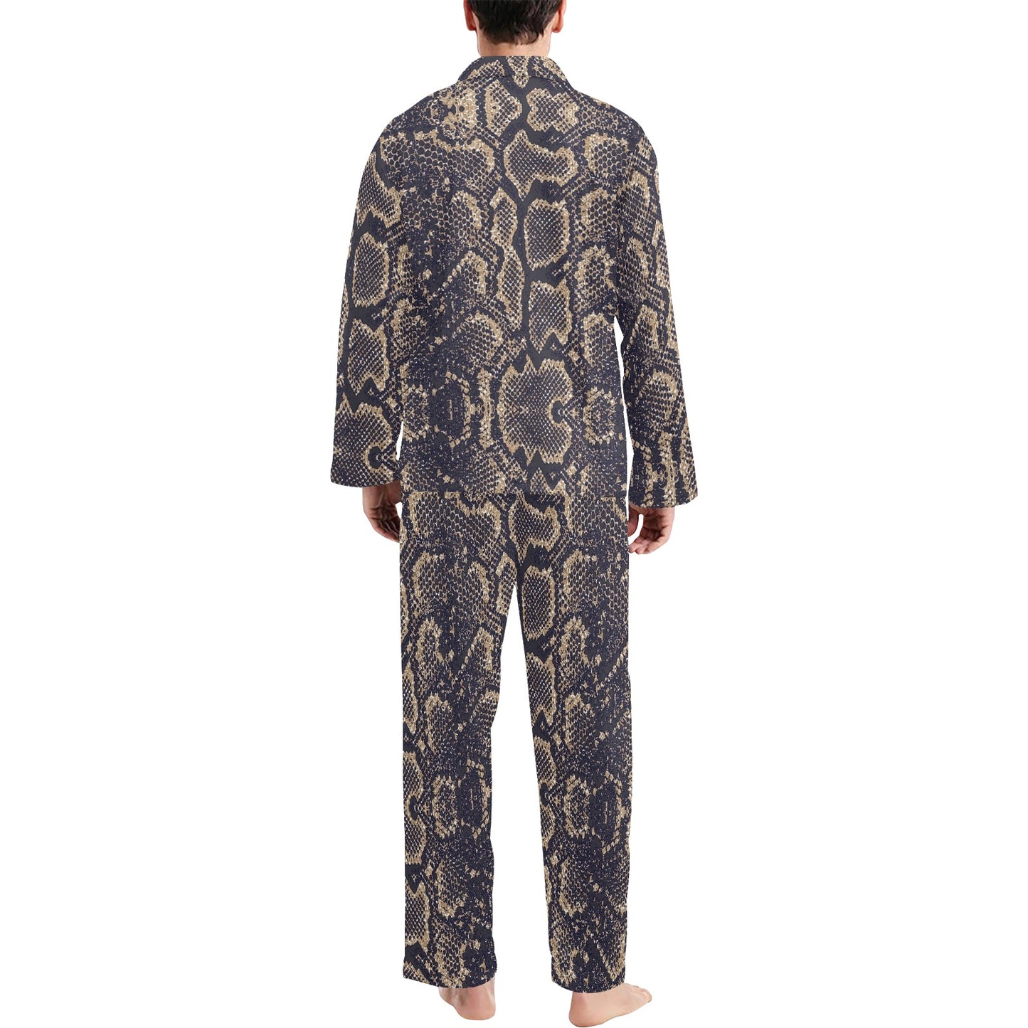 Snake Skin Pattern Print Men's Long Pajama Set