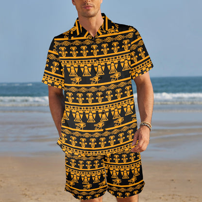 Eye of Horus Tribal Egypt Pattern Men's Beach Shirt and Shorts Set