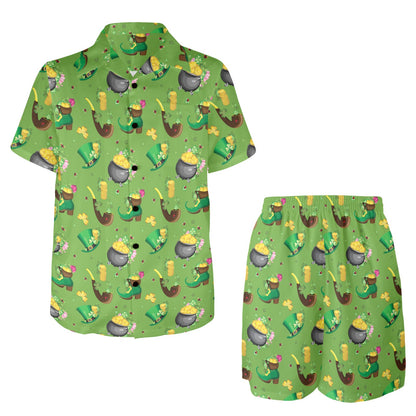 Shamrock Saint Patrick's Day Print Design LKS306 Men's Beach Shirt and Shorts Set