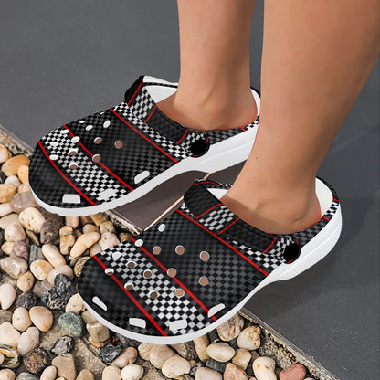 Checkered Flag Red Line Style Unisex Clogs Shoes