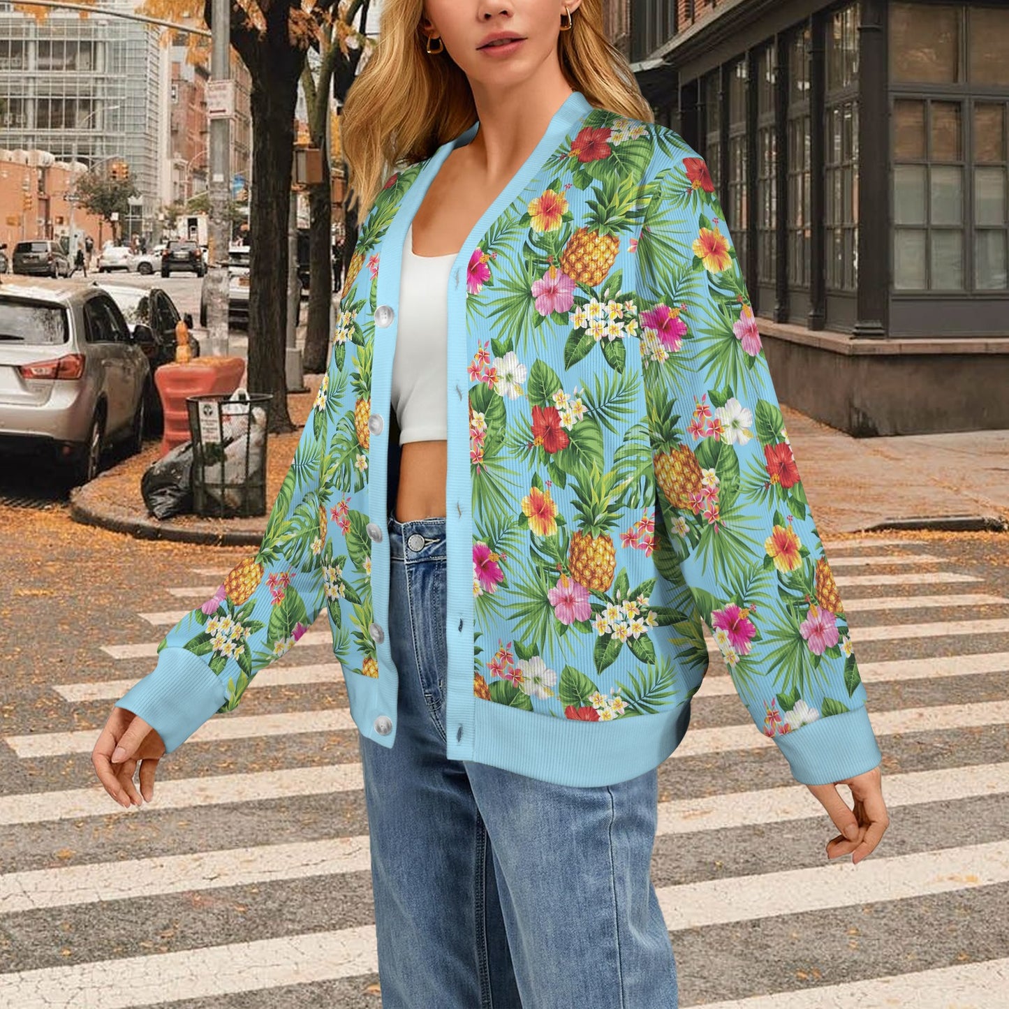 Pineapple Hawaiian flower Tropical Women's Cardigan