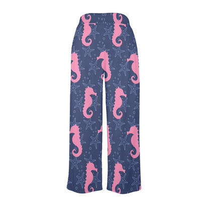 SeaHorse Pink Pattern Print Design 02 Women's Wide Leg Lounge Pants