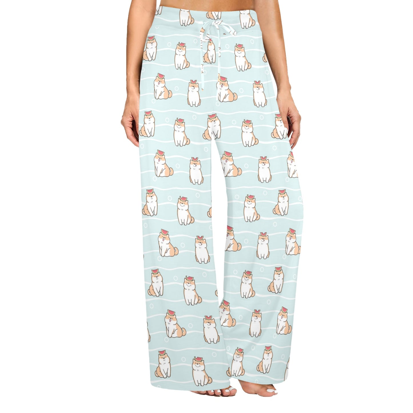 Shiba Inu Print Design LKS3011 Women's Wide Leg Lounge Pants