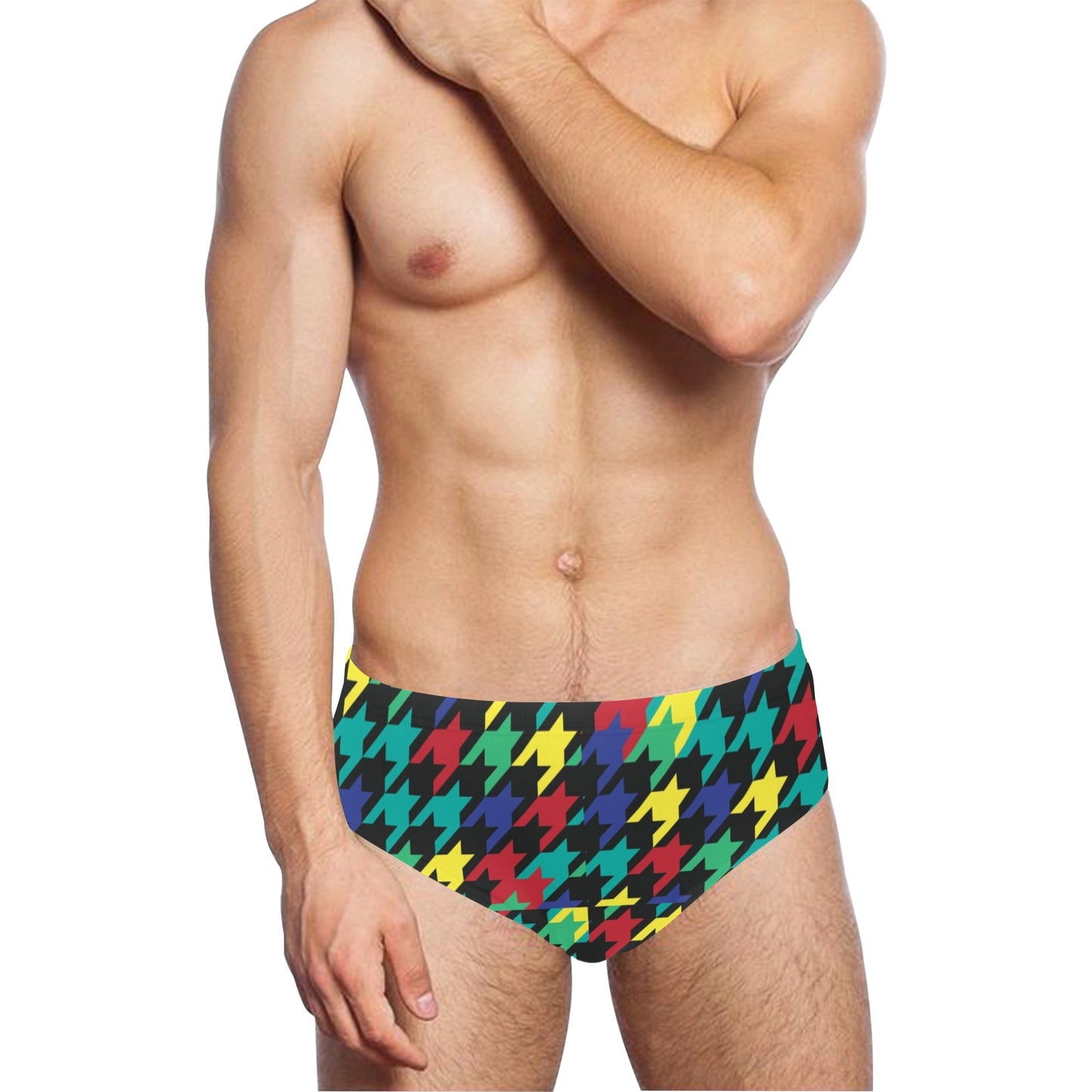 Houndstooth Colorful Pattern Print Design 02 Men's Swimming Briefs