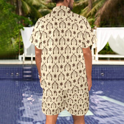 Western Cowboy Print Design LKS302 Men's Beach Shirt and Shorts Set