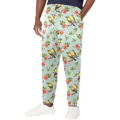 Bird with Red Flower Print Pattern Men's Casual Track Pants