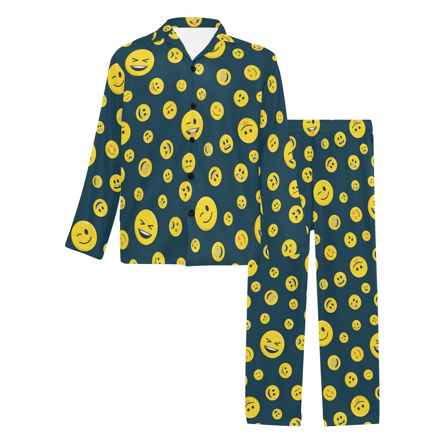 Smiley Face Emoji Print Design LKS301 Men's Long Pajama Set